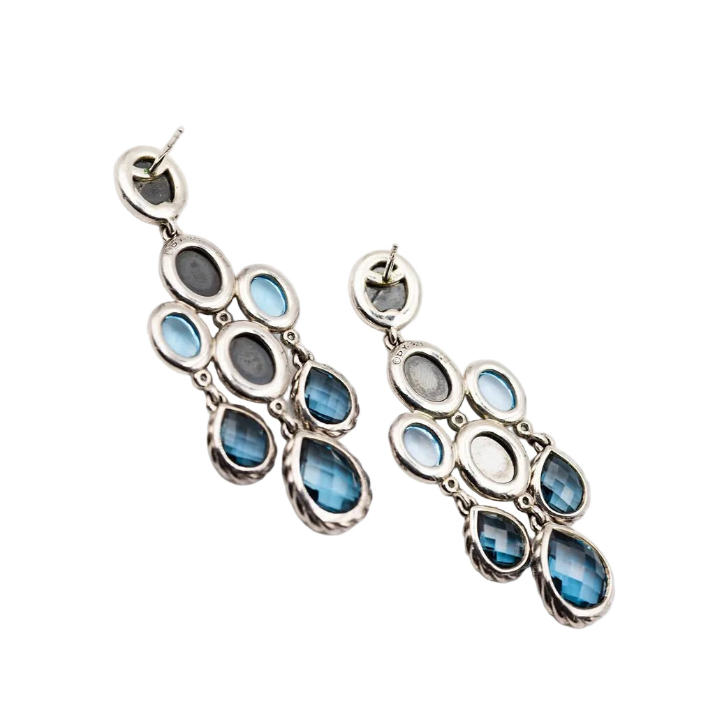 Boucles d'oreilles Chandelier DAVID YURMAN en argent, topaze bleue, hématite et diamant