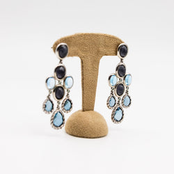Boucles d'oreilles Chandelier DAVID YURMAN en argent, topaze bleue, hématite et diamant - Castafiore