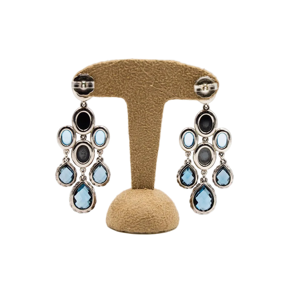 Boucles d'oreilles Chandelier DAVID YURMAN en argent, topaze bleue, hématite et diamant