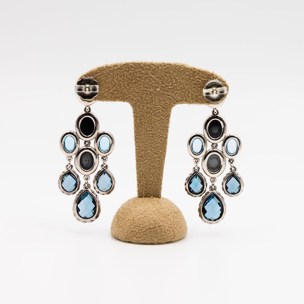 Boucles d'oreilles Chandelier DAVID YURMAN en argent, topaze bleue, hématite et diamant - Castafiore