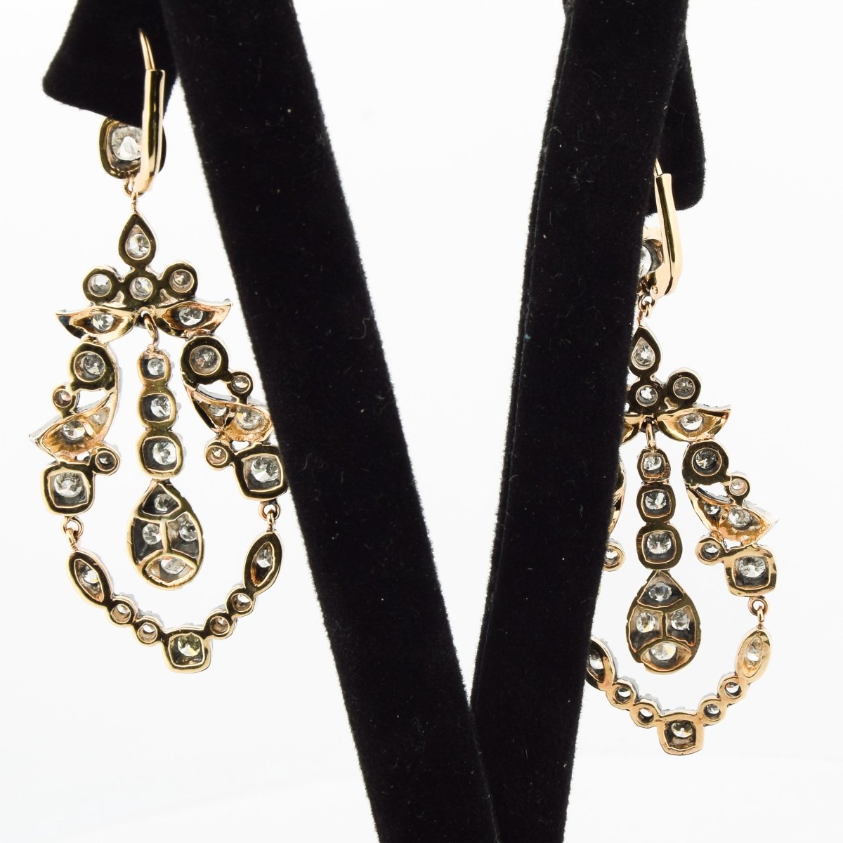 Boucles d'oreilles Chandelier en or jaune, argent et diamants - Castafiore