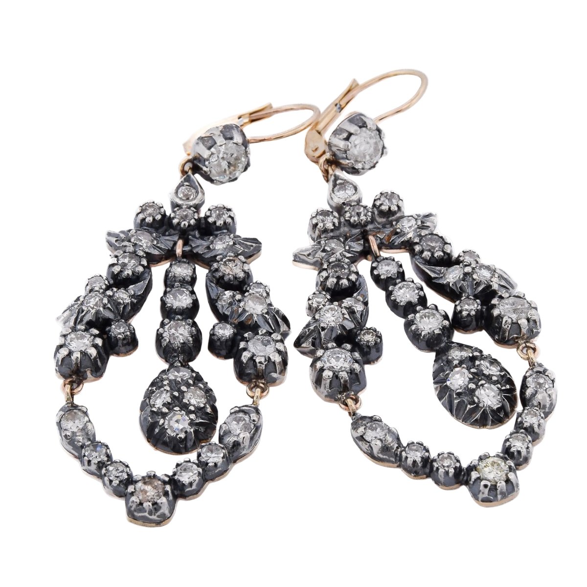 Boucles d'oreilles Chandelier en or jaune, argent et diamants - Castafiore