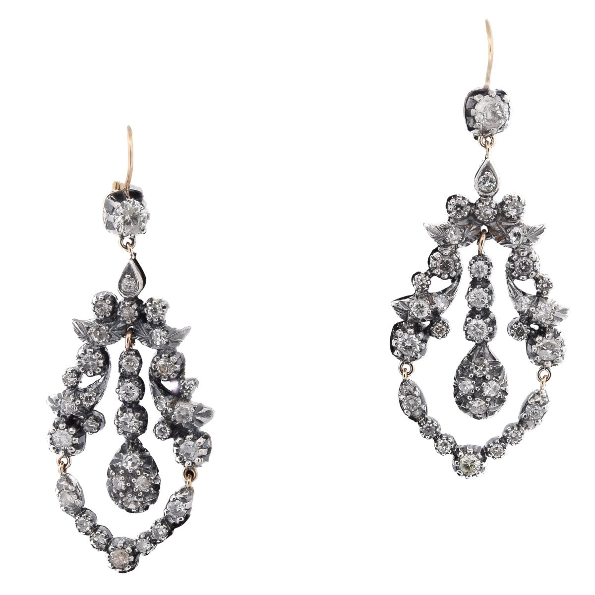 Boucles d'oreilles Chandelier en or jaune, argent et diamants - Castafiore