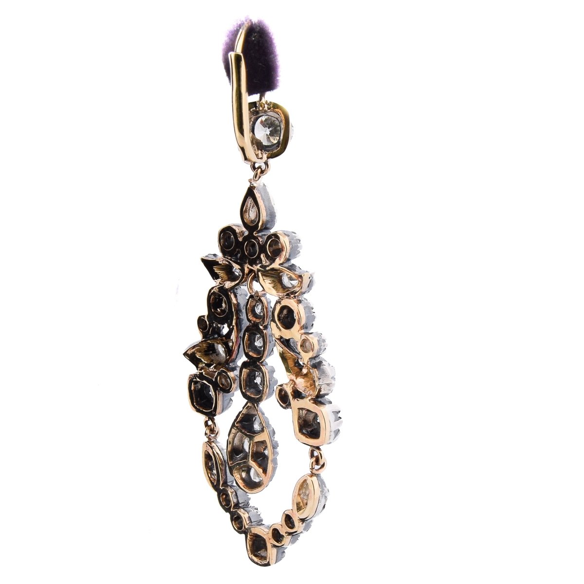 Boucles d'oreilles Chandelier en or jaune, argent et diamants - Castafiore