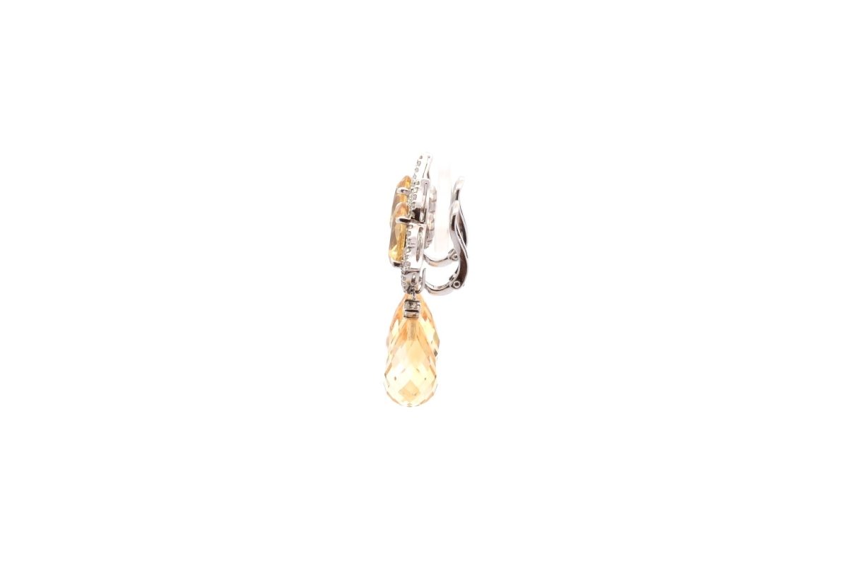 Boucles d'oreilles Citrines et Diamants en Or Blanc 18k - Castafiore