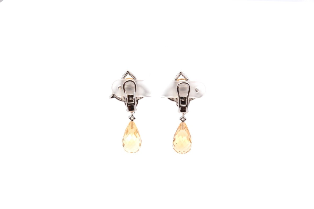 Boucles d'oreilles Citrines et Diamants en Or Blanc 18k - Castafiore