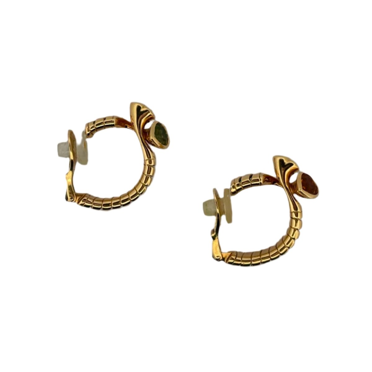 Boucles d'oreilles Clip BULGARI Coeurs en or jaune, péridot et citrine - Castafiore