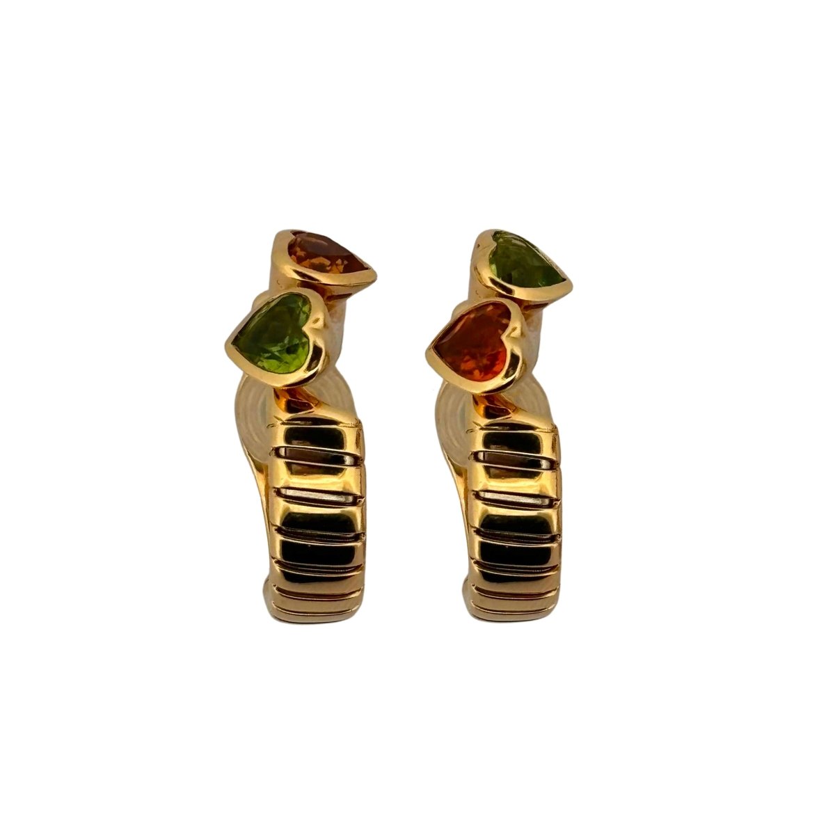 Boucles d'oreilles Clip BULGARI Coeurs en or jaune, péridot et citrine - Castafiore