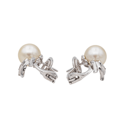 Boucles d'oreilles Clip en or blanc, perles et diamants - Castafiore