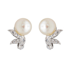 Boucles d'oreilles Clip en or blanc, perles et diamants - Castafiore