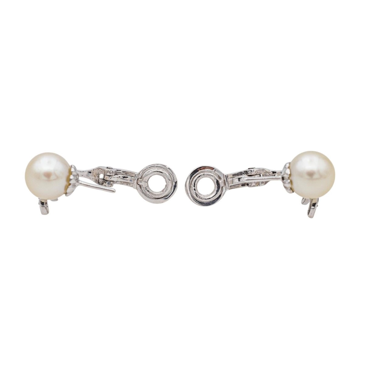 Boucles d'oreilles Clip en or blanc, perles et diamants - Castafiore