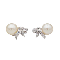 Boucles d'oreilles Clip en or blanc, perles et diamants - Castafiore
