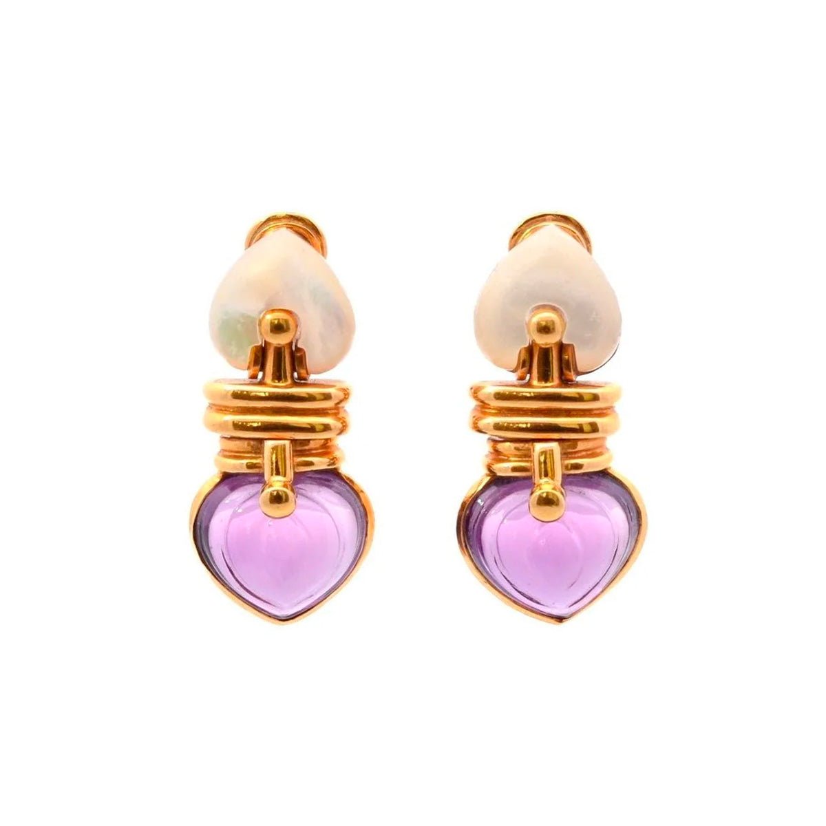 Boucles d'oreilles Clip en or jaune, améthystes et nacre - Castafiore