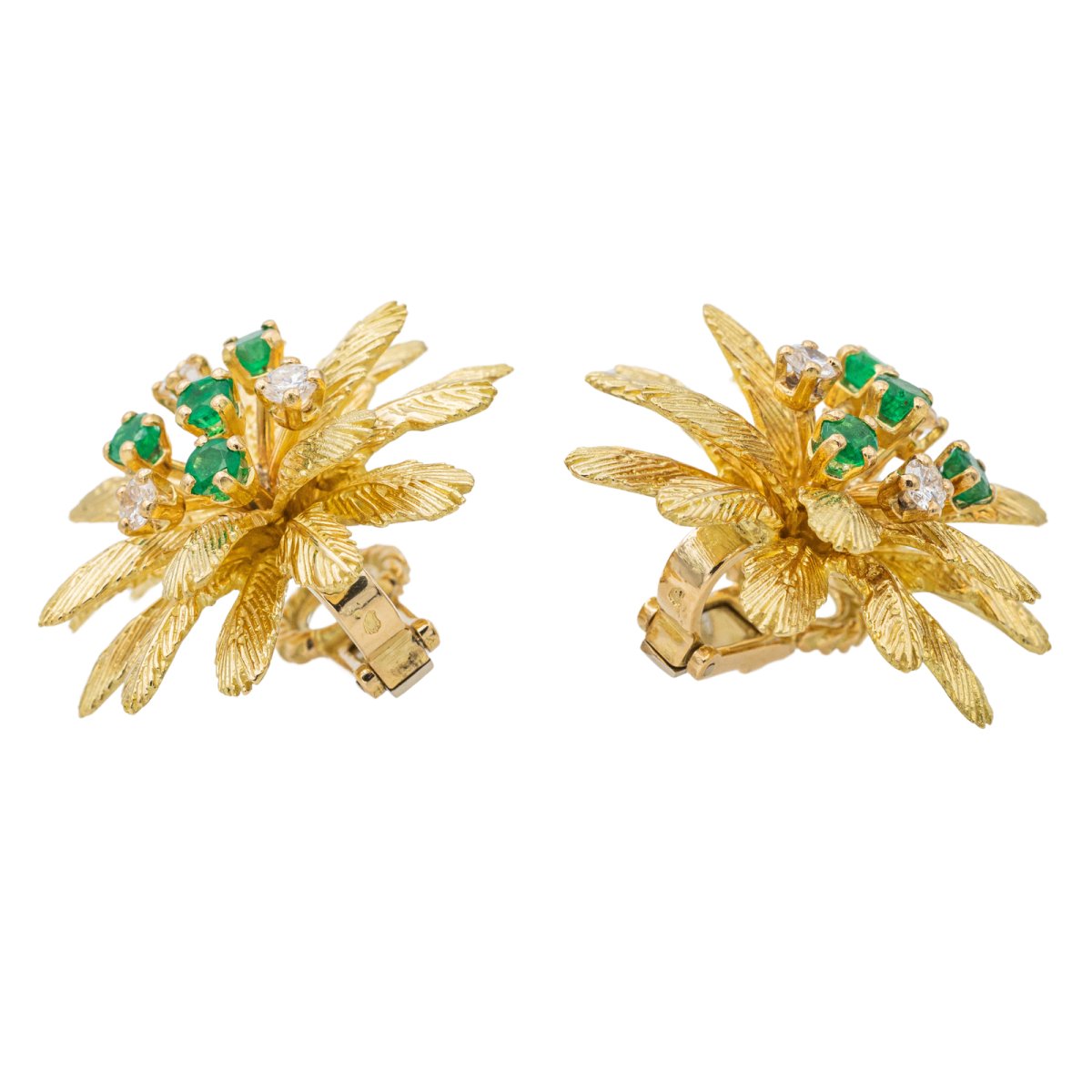 Boucles d'oreilles Clip en or jaune émeraude et diamant - Castafiore