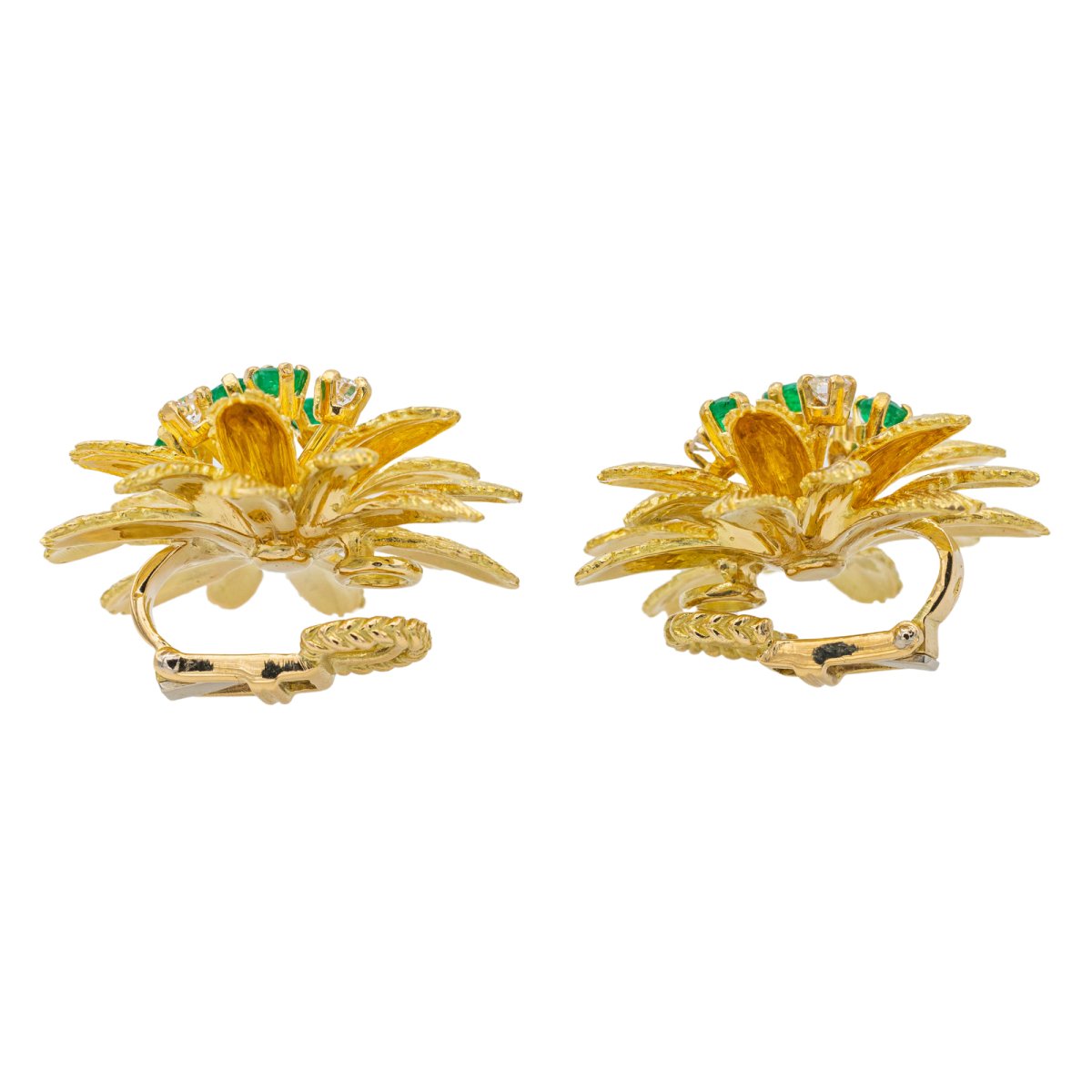 Boucles d'oreilles Clip en or jaune émeraude et diamant - Castafiore