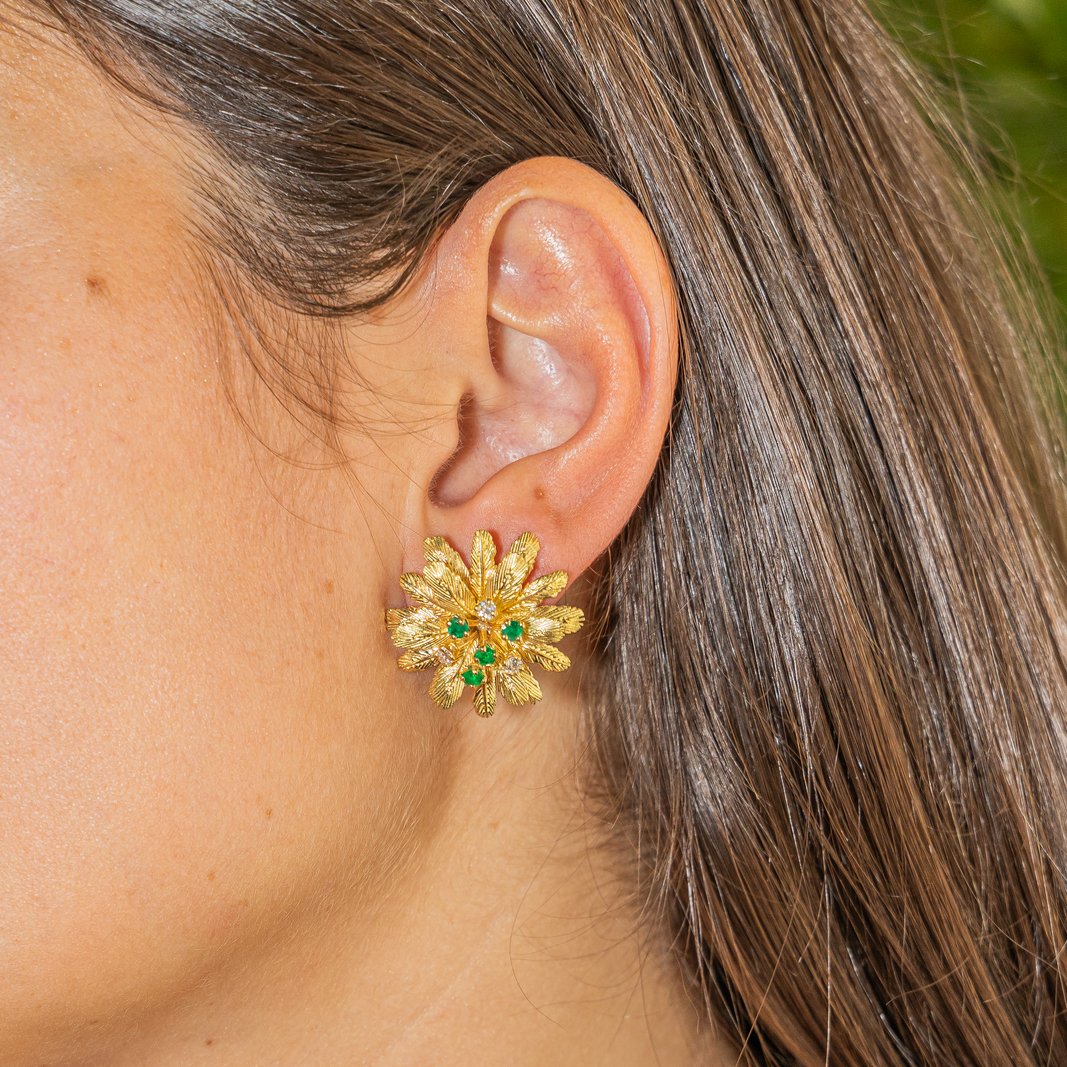 Boucles d'oreilles Clip en or jaune émeraude et diamant - Castafiore