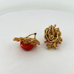 Boucles d'oreilles Clip en or jaune et corail - Castafiore