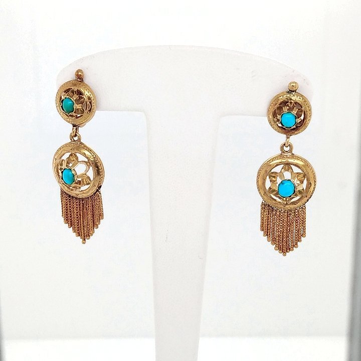 Boucles d'oreilles Clip en or jaune et turquoises - Castafiore