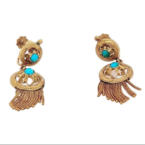 Boucles d'oreilles Clip en or jaune et turquoises - Castafiore