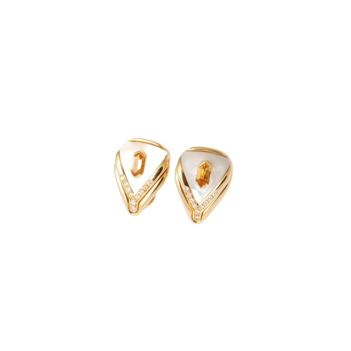 Boucles d’oreilles Clip en or jaune, nacre, citrine et diamants - Castafiore