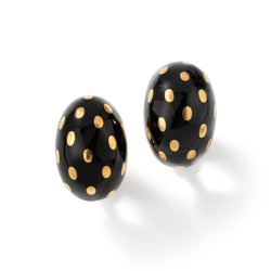 Boucles d'oreilles Clip FRED en or jaune et émail noir - Castafiore