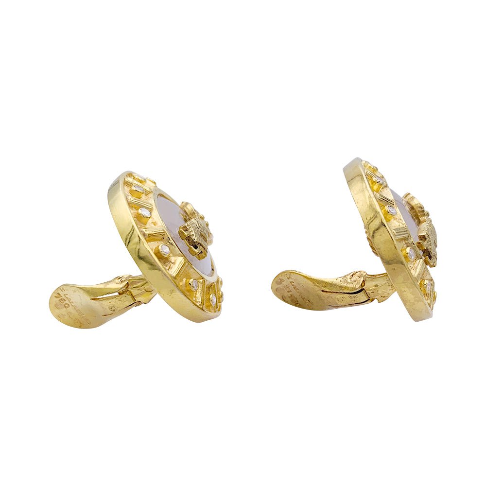 Boucles d'oreilles Clip LALAOUNIS en or jaune, diamants, et cristal de roche - Castafiore