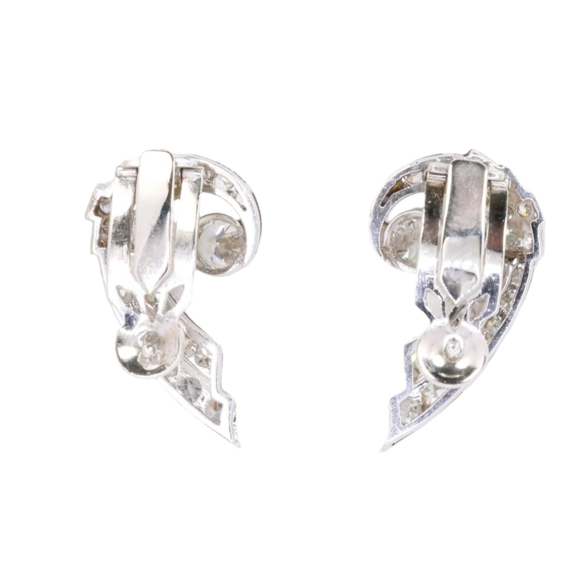 Boucles d'oreilles Clips "Ailes" en or blanc et diamants - Castafiore