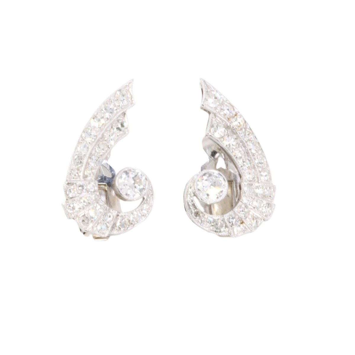 Boucles d'oreilles Clips "Ailes" en or blanc et diamants - Castafiore