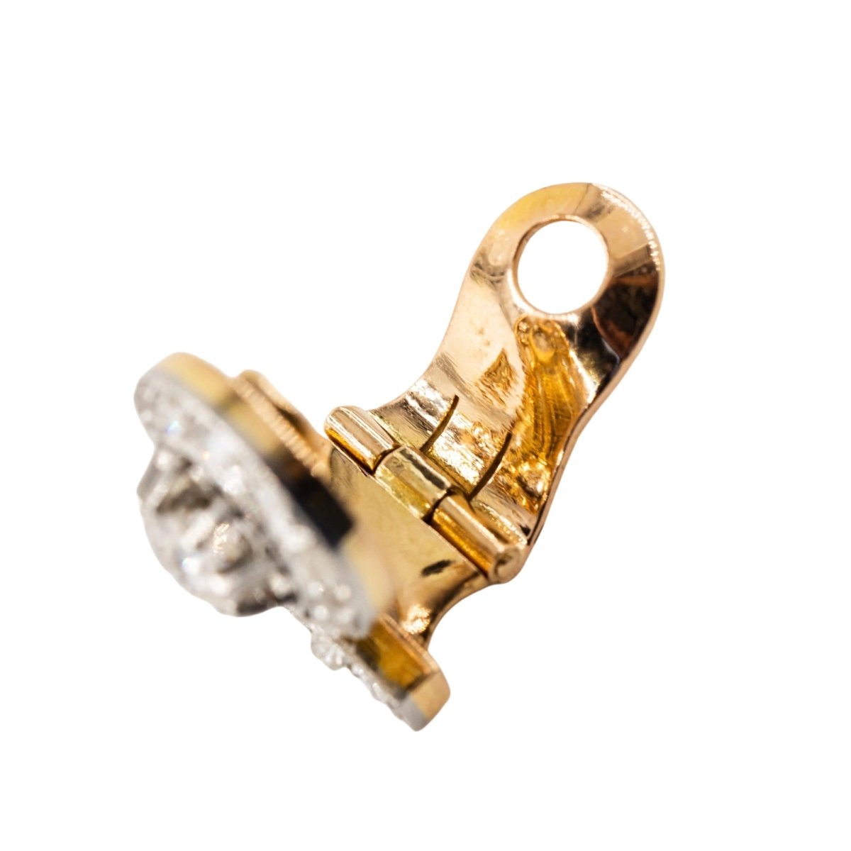 Boucles d'oreilles Clips Art Déco en platine, or jaune et diamants - Castafiore