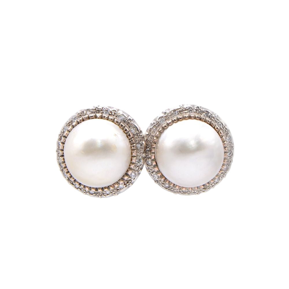 Boucles d'oreilles Clips "Aurelia" en or jaune, argent, perles et diamants - Castafiore