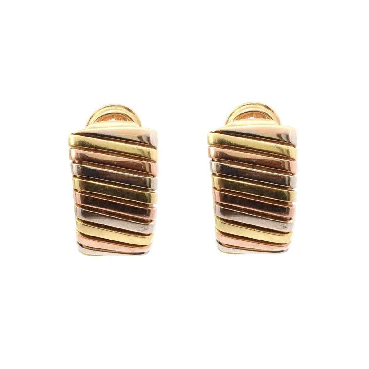 Boucles d'oreilles Clips BULGARI "Tubogas" en or jaune, or blanc et or rose - Castafiore