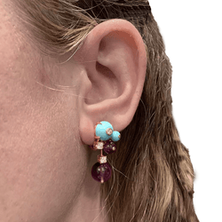 Boucles d'oreilles Clips CARTIER "Délices de Goa" en or rose, turquoise, améthyste et diamants - Castafiore