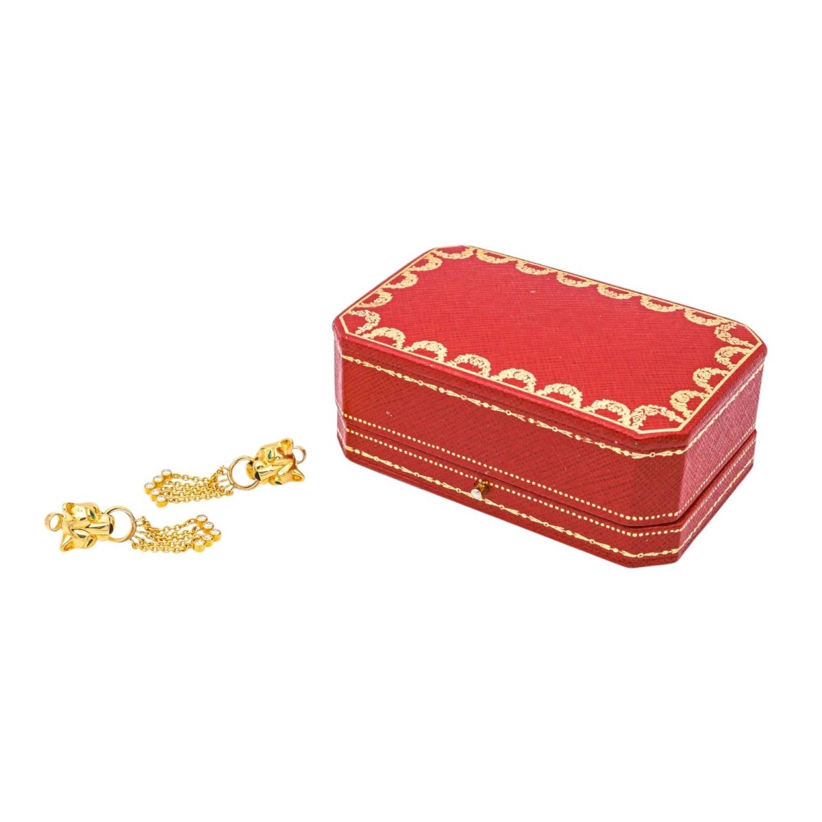 Boucles d'oreilles Clips CARTIER "Panthère" en or jaune, émeraudes et diamants - Castafiore