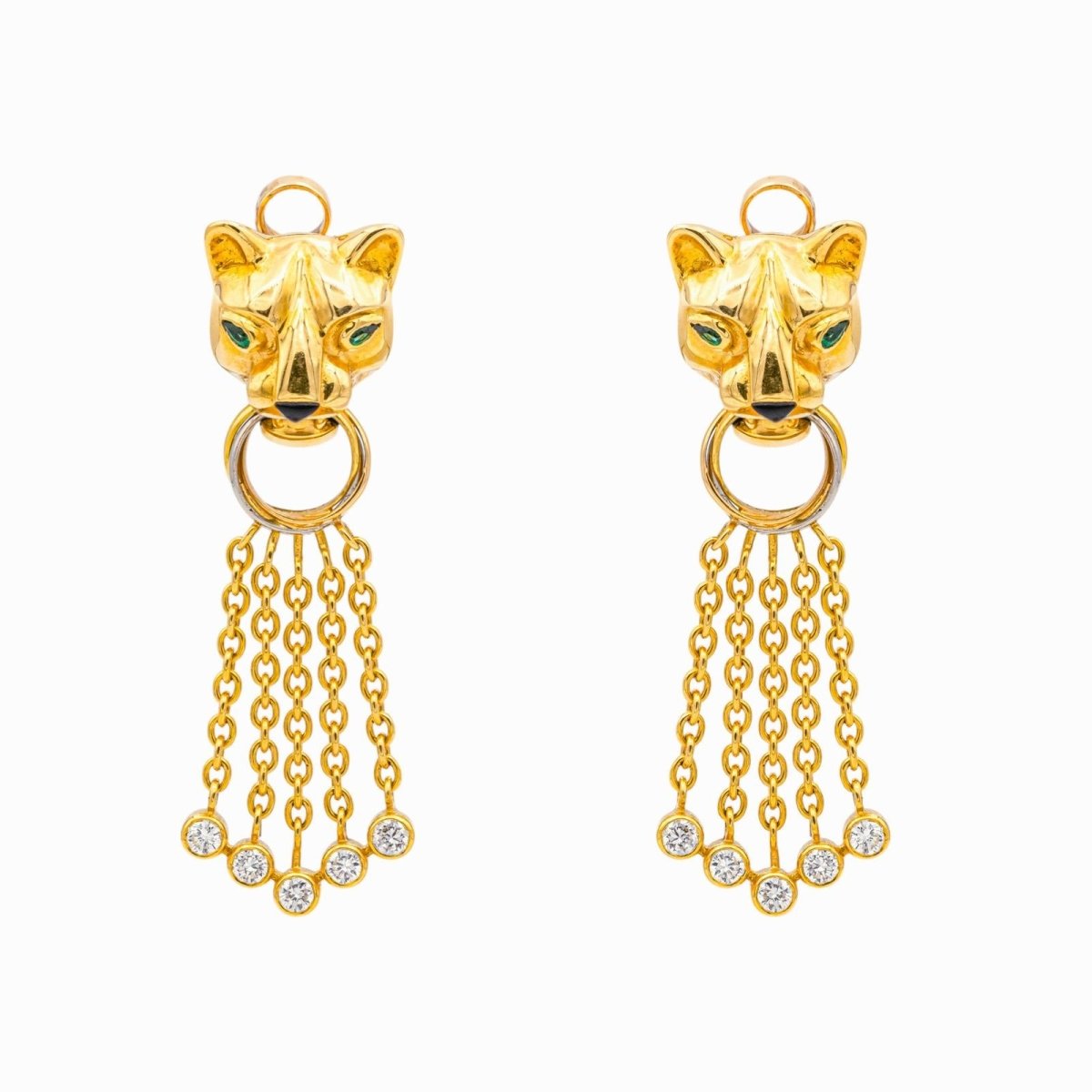 Boucles d'oreilles Clips CARTIER "Panthère" en or jaune, émeraudes et diamants - Castafiore