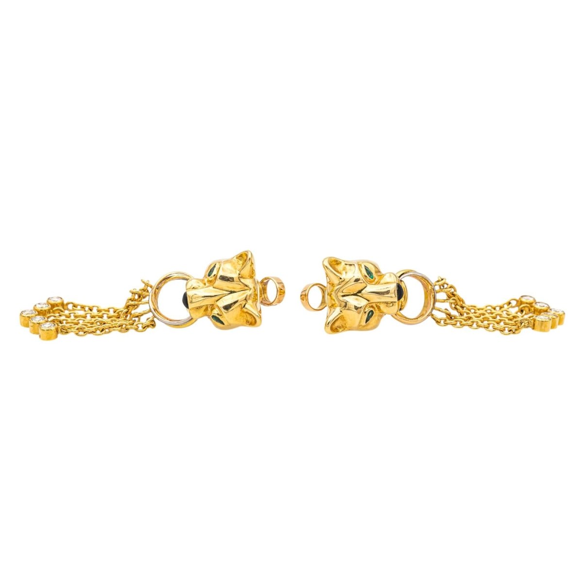 Boucles d'oreilles Clips CARTIER "Panthère" en or jaune, émeraudes et diamants - Castafiore