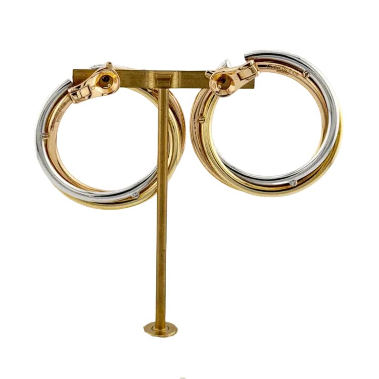 Boucles d’oreilles Clips CARTIER "Trinity" en or blanc, or jaune, or rose et diamants - Castafiore