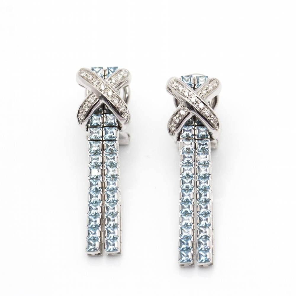 Boucles d'oreilles Clips CENTOVENTUNO en or blanc, topazes et diamants - Castafiore