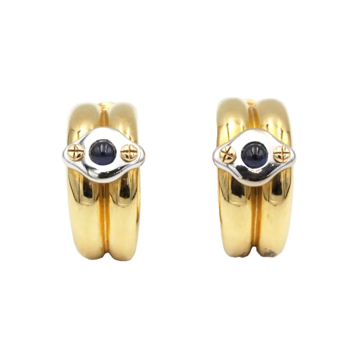 Boucles d'oreilles Clips CHAUMET en or blanc, or jaune et saphirs - Castafiore