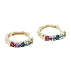 Boucles d'oreilles Clips CRIOLLA en or jaune, péridots, améthystes, rhododendrons et topazes - Castafiore