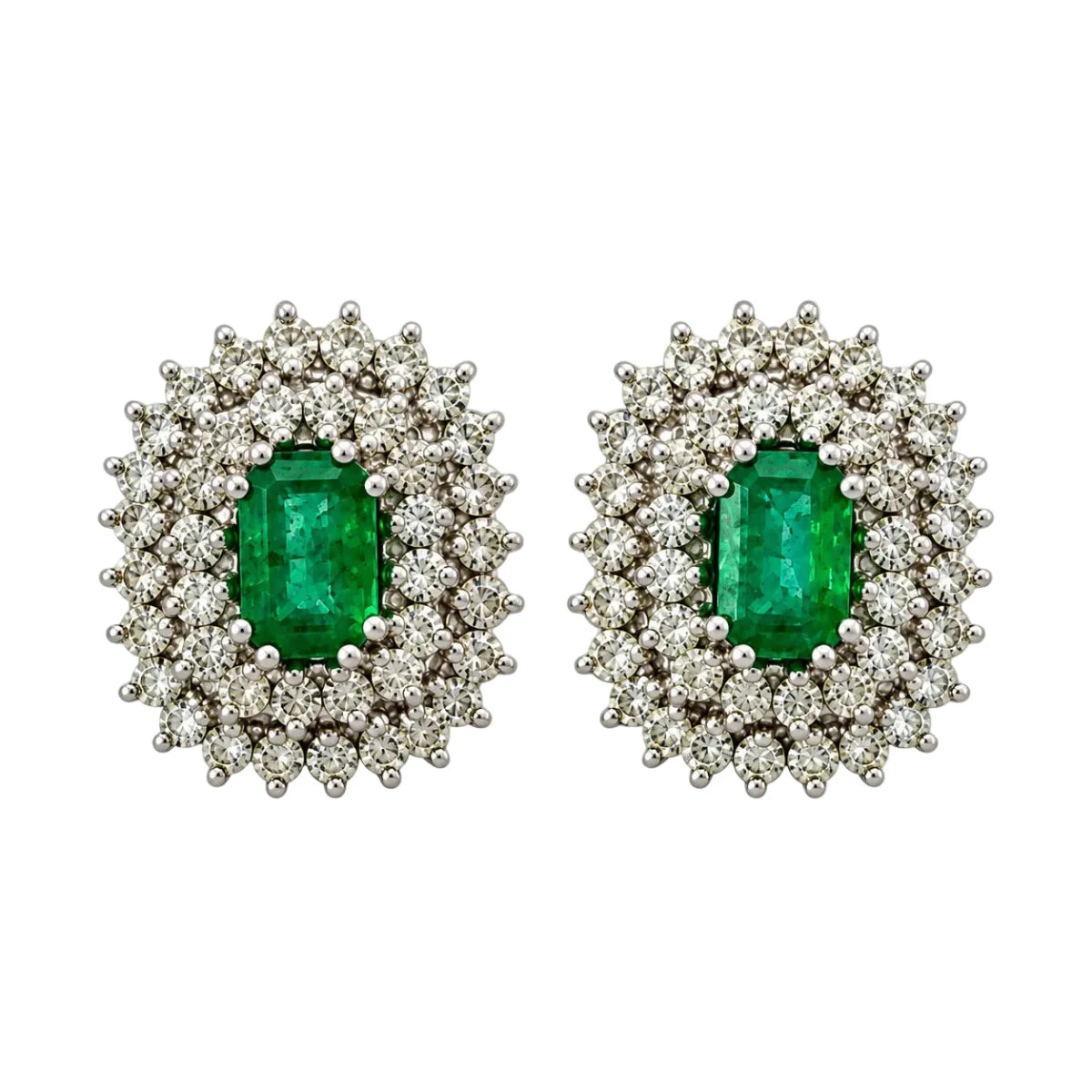 Boucles d'oreilles Clips en or blanc, émeraudes et diamants - Castafiore