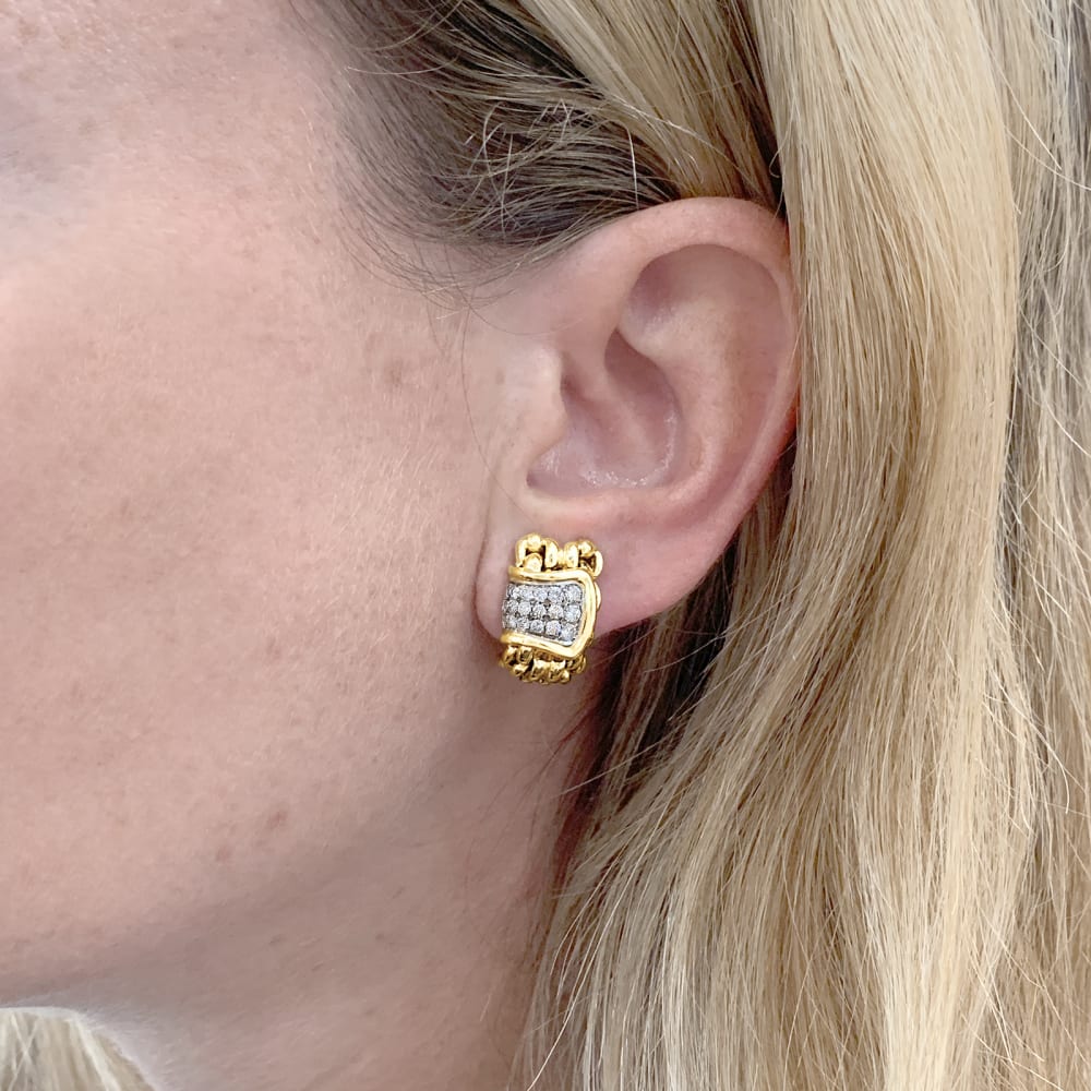 Boucles d'oreilles Clips en or blanc, or jaune et diamants - Castafiore