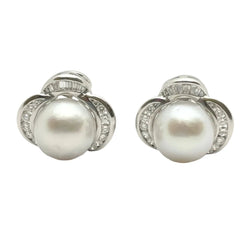 Boucles d'oreilles Clips en or blanc, pearls et diamants - Castafiore