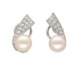 Boucles d'oreilles Clips en or blanc, perles et diamants - Castafiore