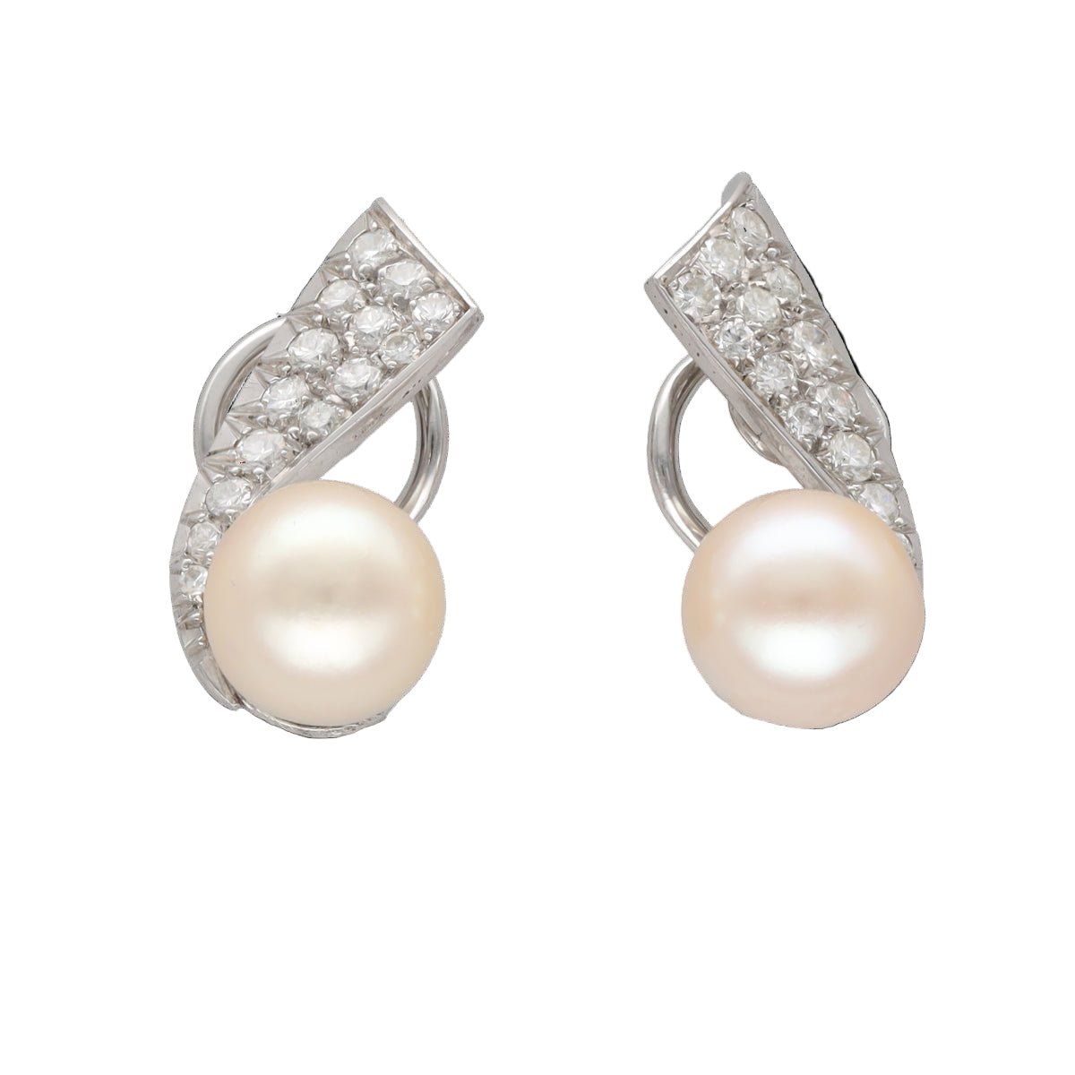 Boucles d'oreilles Clips en or blanc, perles et diamants - Castafiore