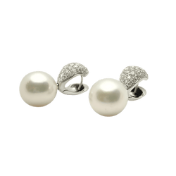 Boucles d'oreilles Clips en or blanc, perles et diamants - Castafiore