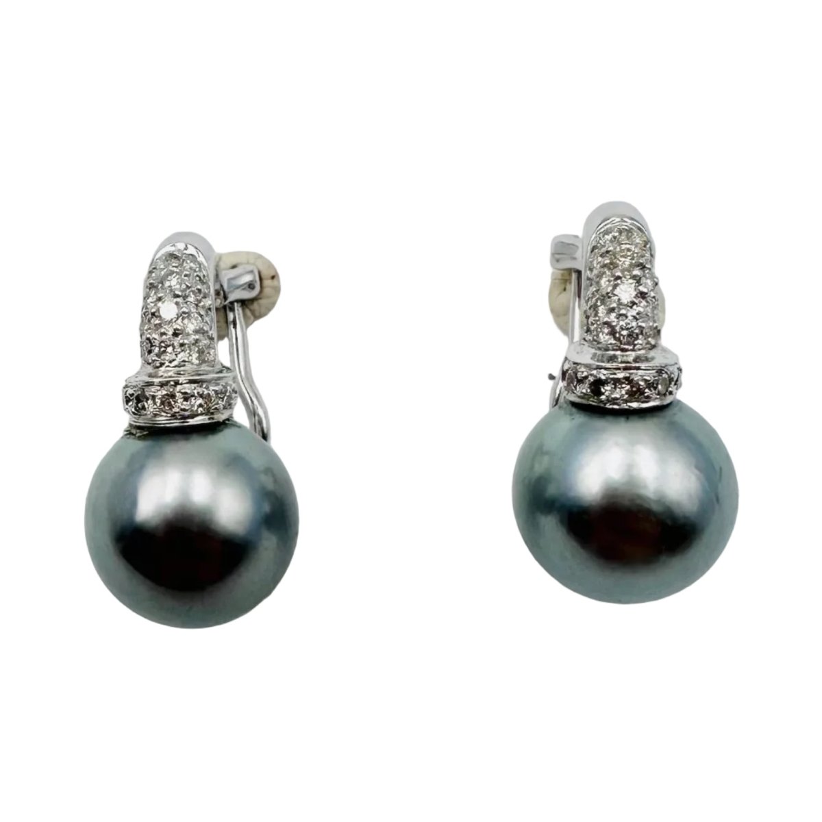 Boucles d'oreilles Clips en or blanc, perles et diamants - Castafiore