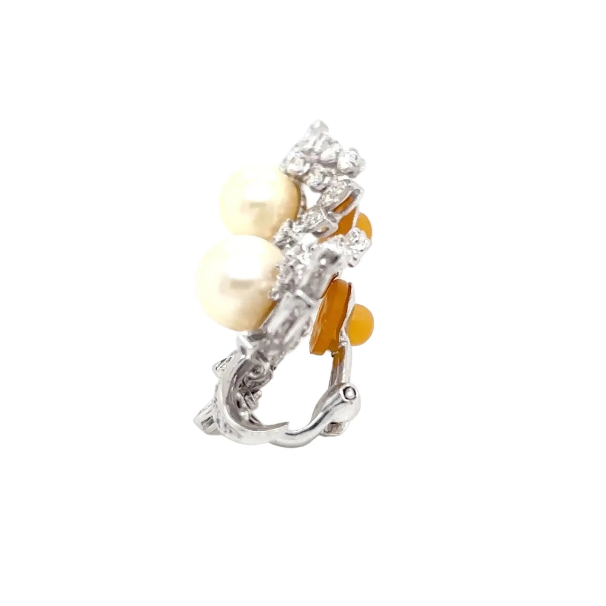 Boucles d'oreilles Clips en or blanc, perles et diamants - Castafiore