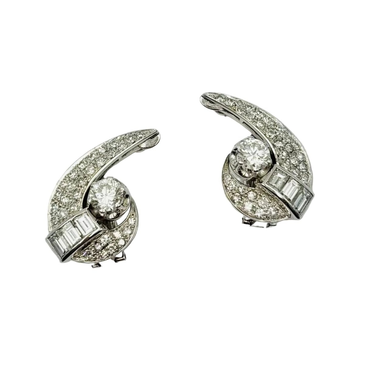 Earrings Clips in white gold, paltinium and diamonds - Castafiore
