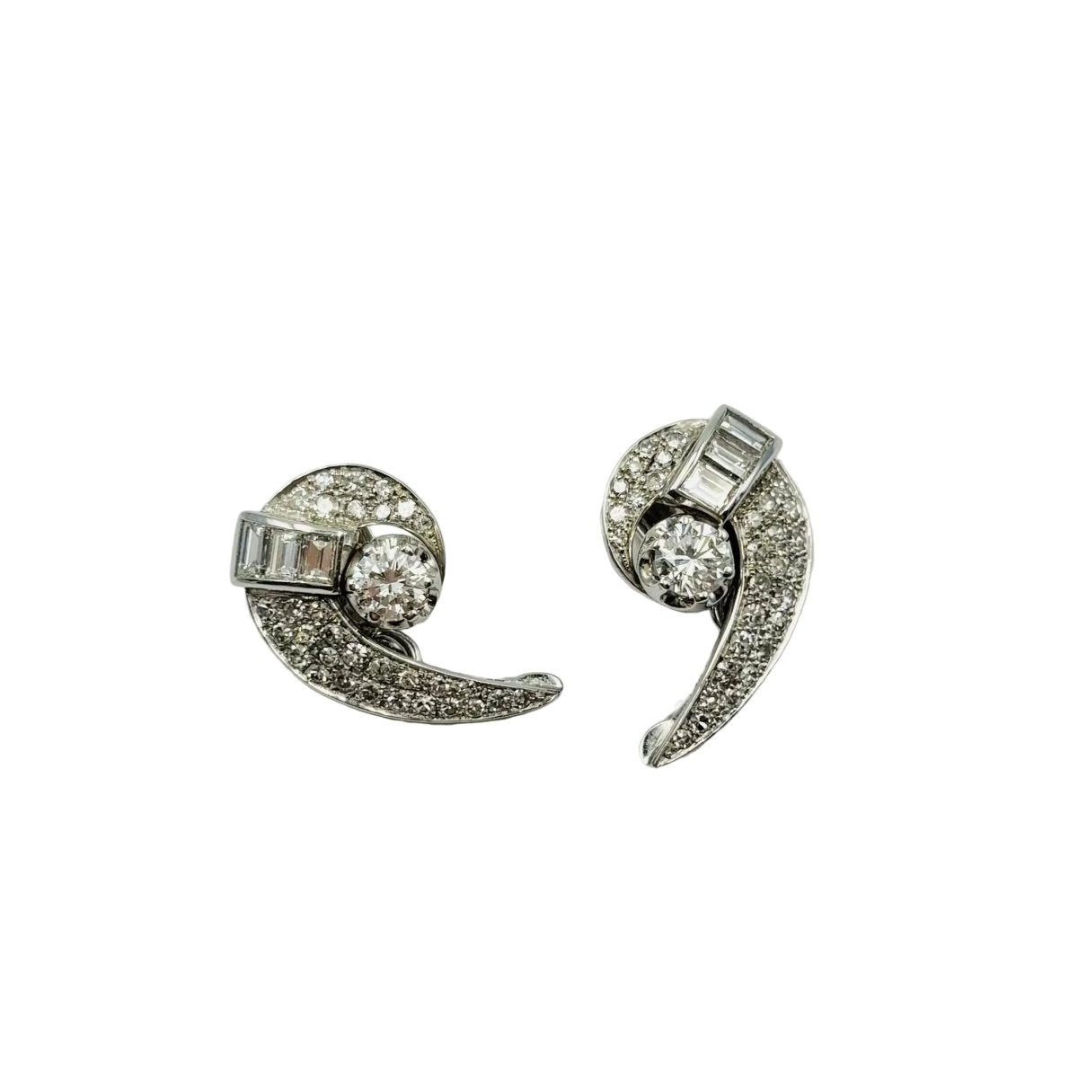 Earrings Clips in white gold, paltinium and diamonds - Castafiore