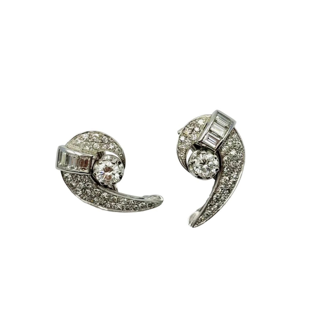 Earrings Clips in white gold, paltinium and diamonds - Castafiore